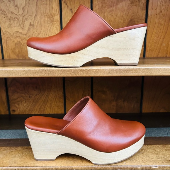 Everlane The Clog Cognac Leather Platform Clogs Wedge Heel Mules Shoes Sz 10 - Picture 4 of 12